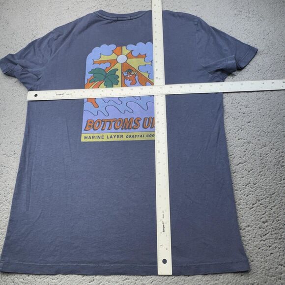 Marine Layer Shirt Mens Medium Blue Crewneck Bottoms Up Graphic Aloha Resort Tee - Picture 7 of 11